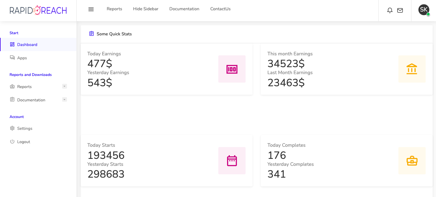 Rapidoreach Dashboard