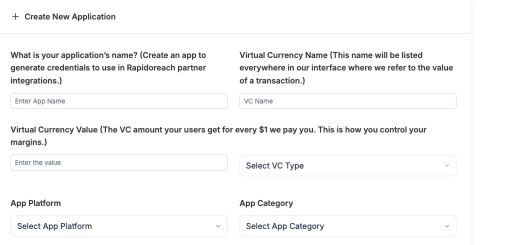 Current Create New Application form