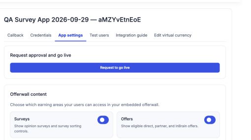 Current app settings for a synthetic test app